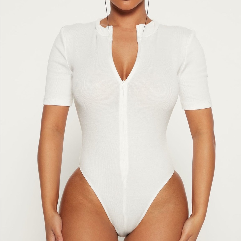 White Zippered Bodysuit